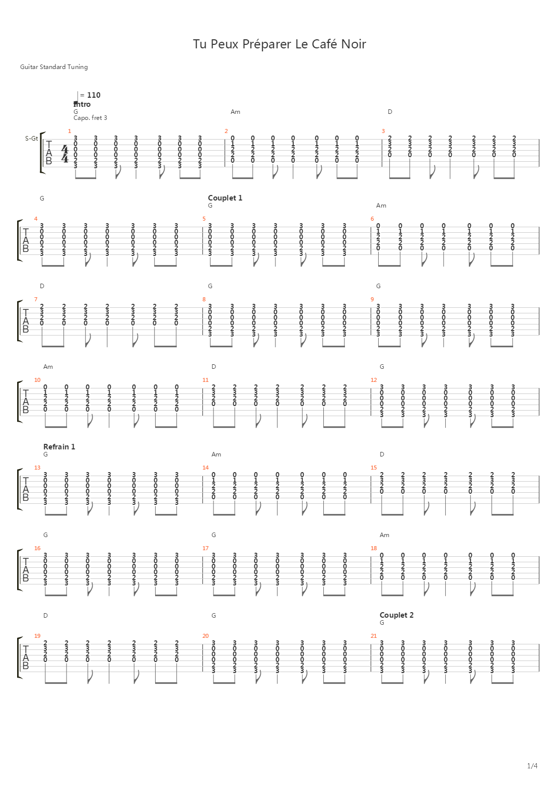 Tu Peux Preparer Le Cafe Noir吉他谱