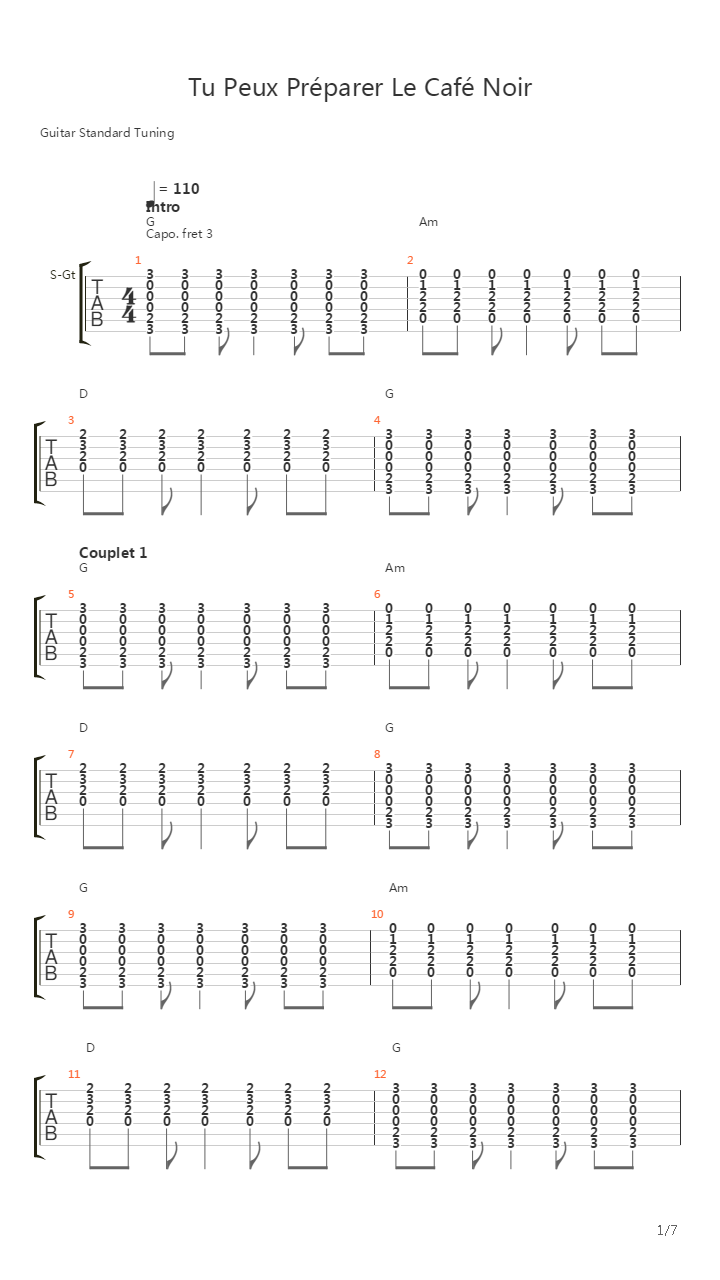 Tu Peux Preparer Le Cafe Noir吉他谱