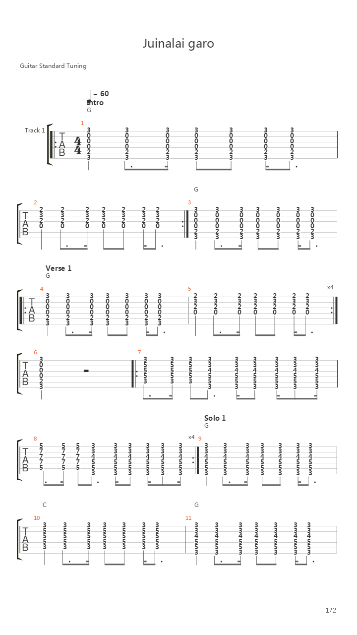 Juinalai Garo吉他谱