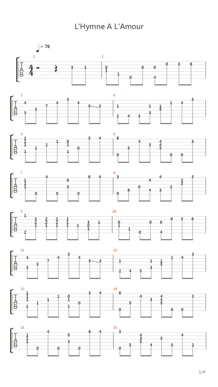 Lhymne A Lamour吉他谱