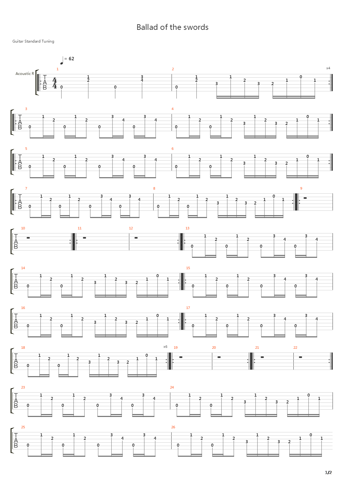 Ballad Of The Swords吉他谱