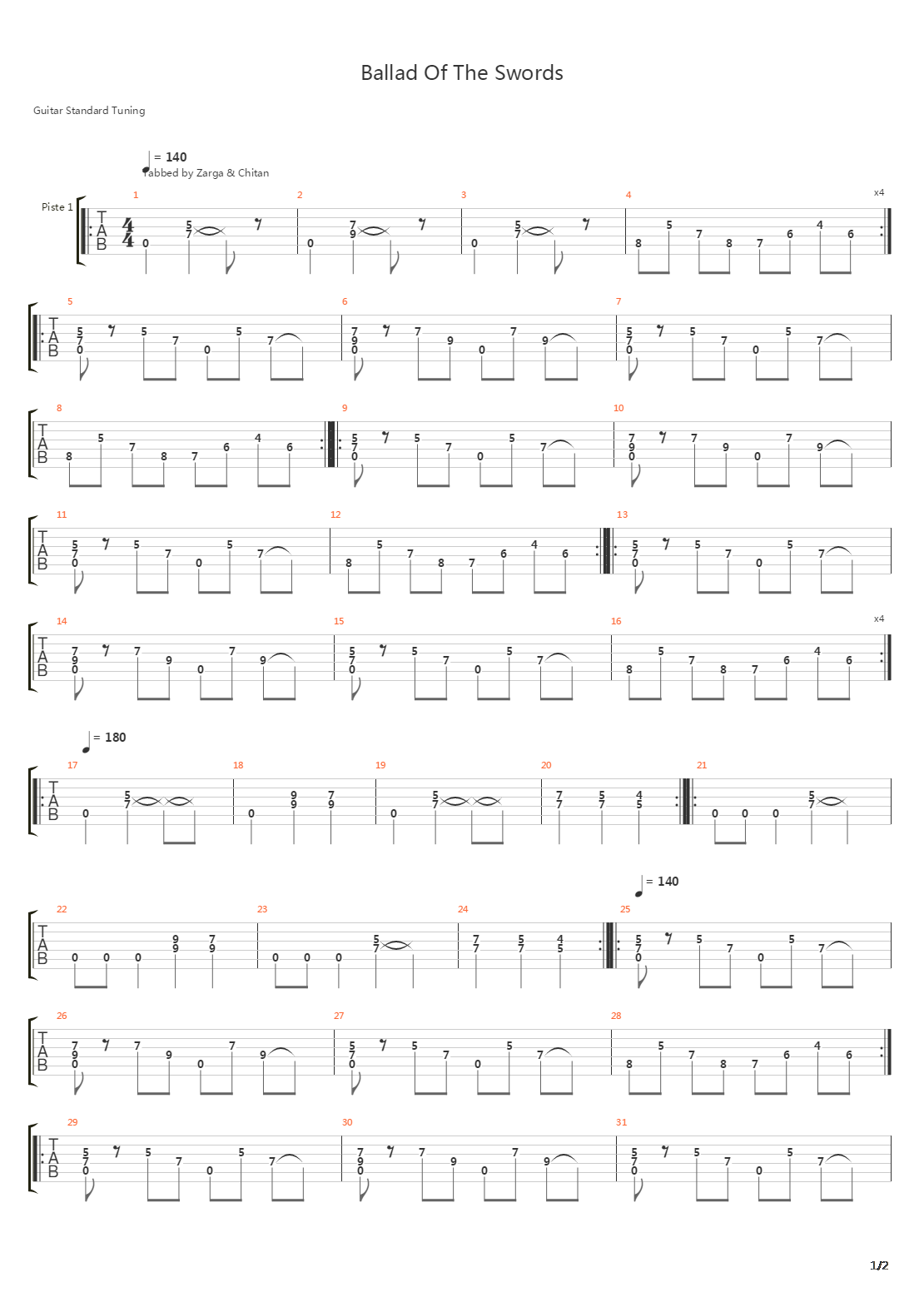 Ballad Of The Swords吉他谱