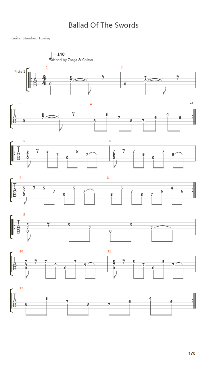 Ballad Of The Swords吉他谱