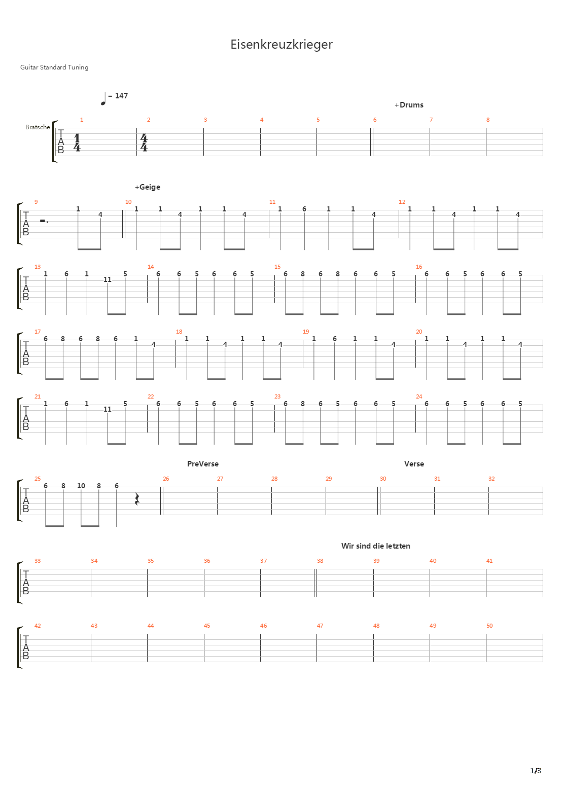 Eisenkreuzkrieger吉他谱