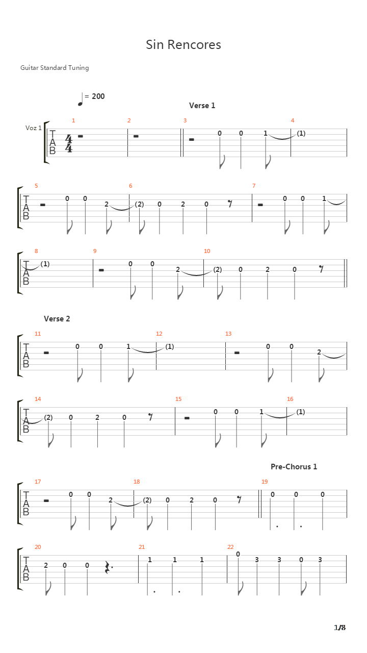 Sin Rencores吉他谱