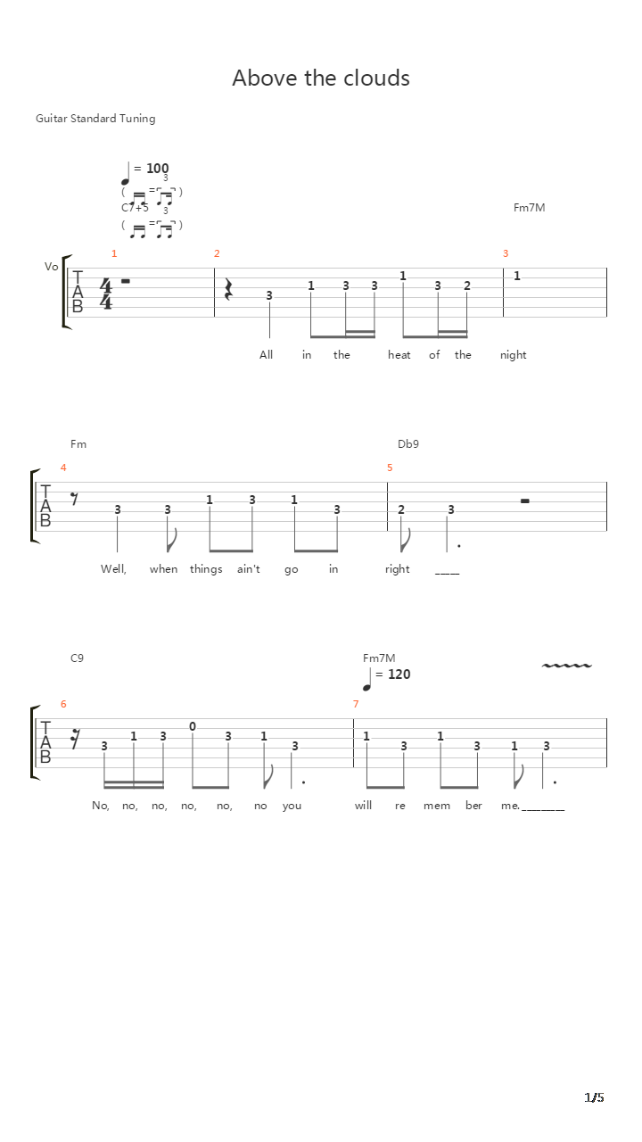 Above The Clouds吉他谱