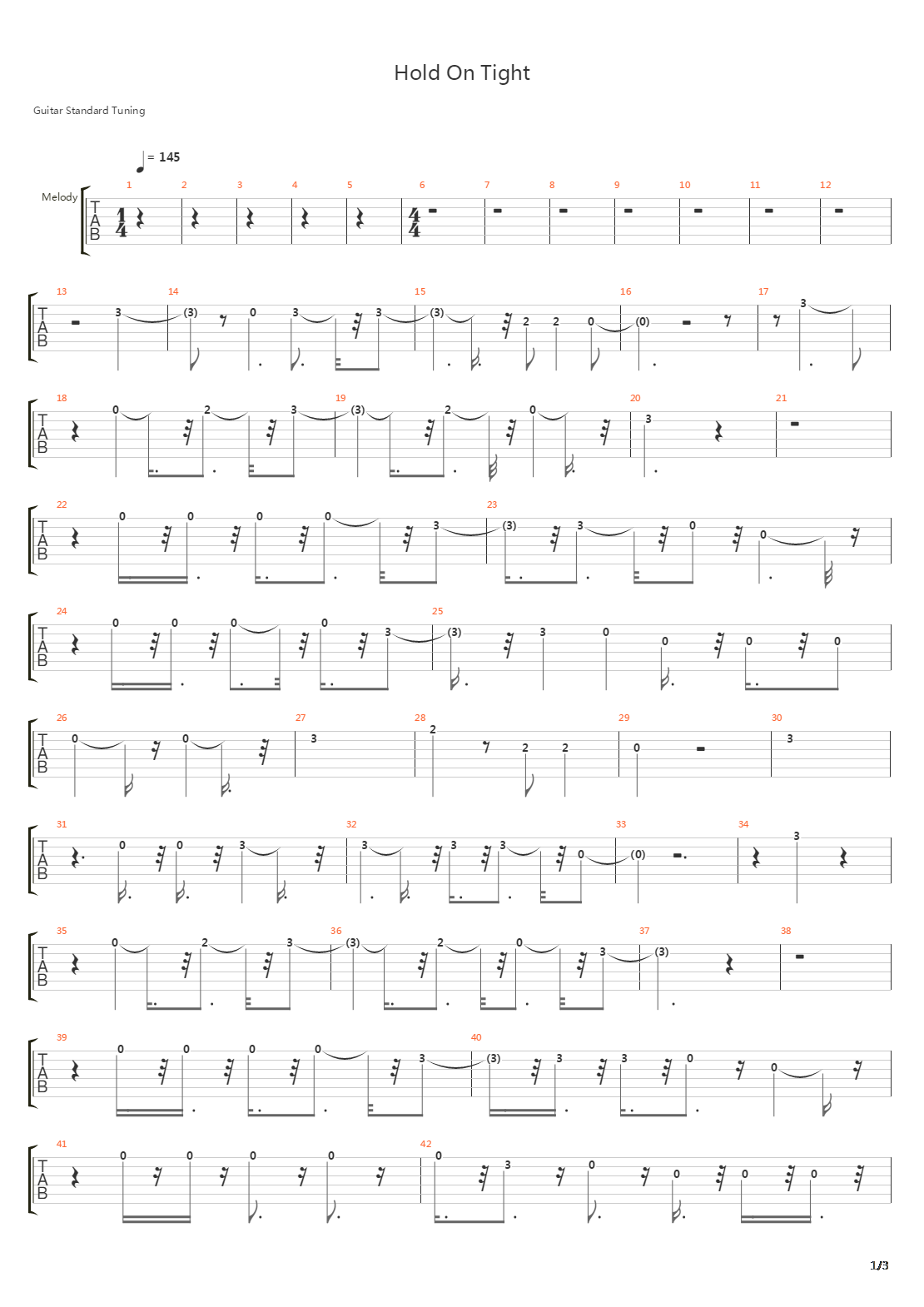 Hold On Tight吉他谱