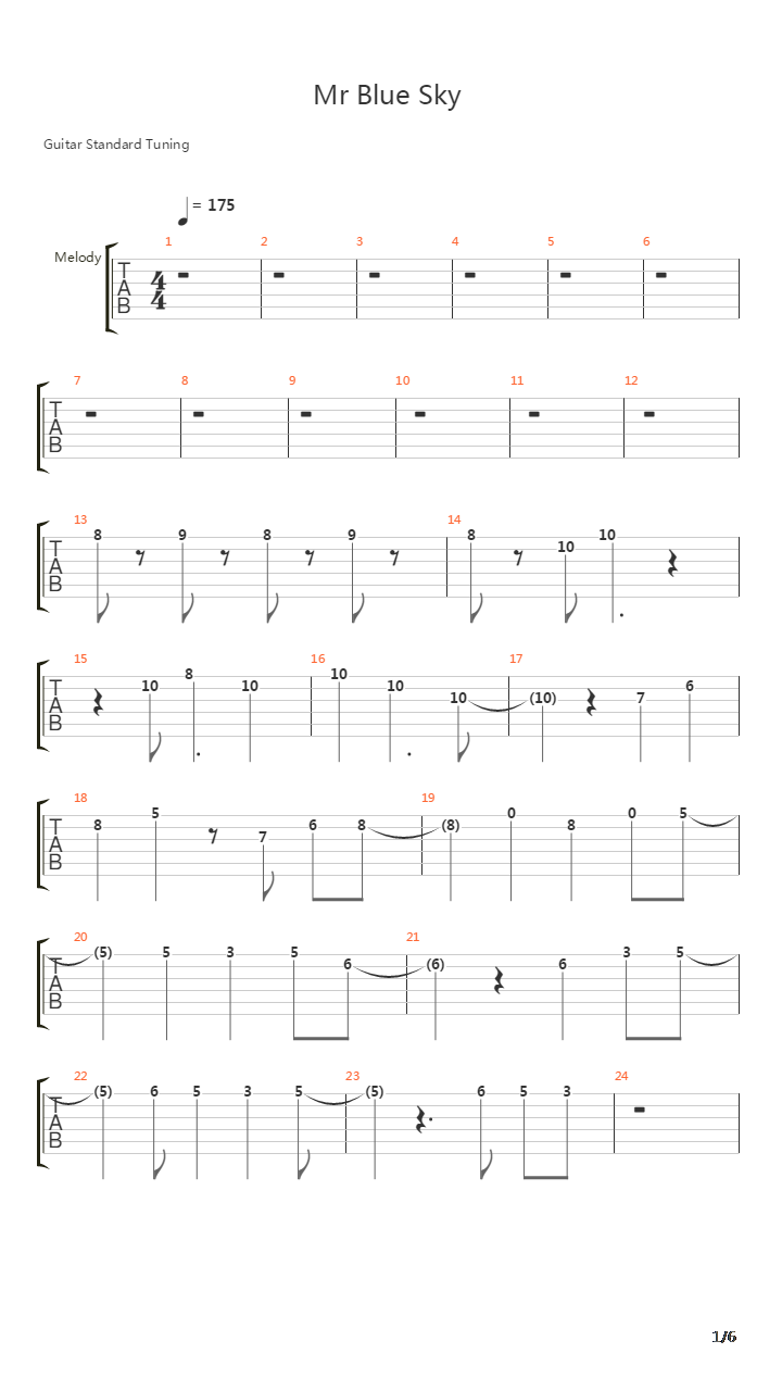 Mr Blue Sky吉他谱