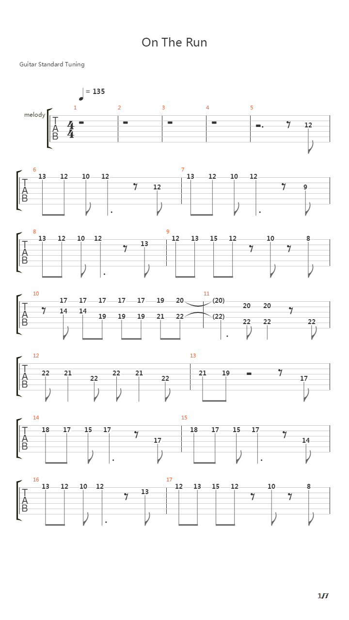 On The Run吉他谱
