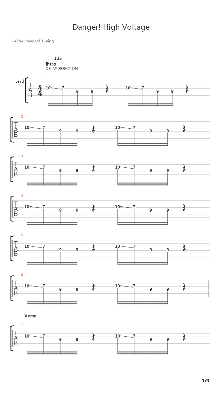 Danger High Voltage吉他谱