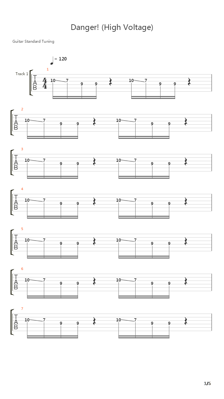 Danger High Voltage吉他谱
