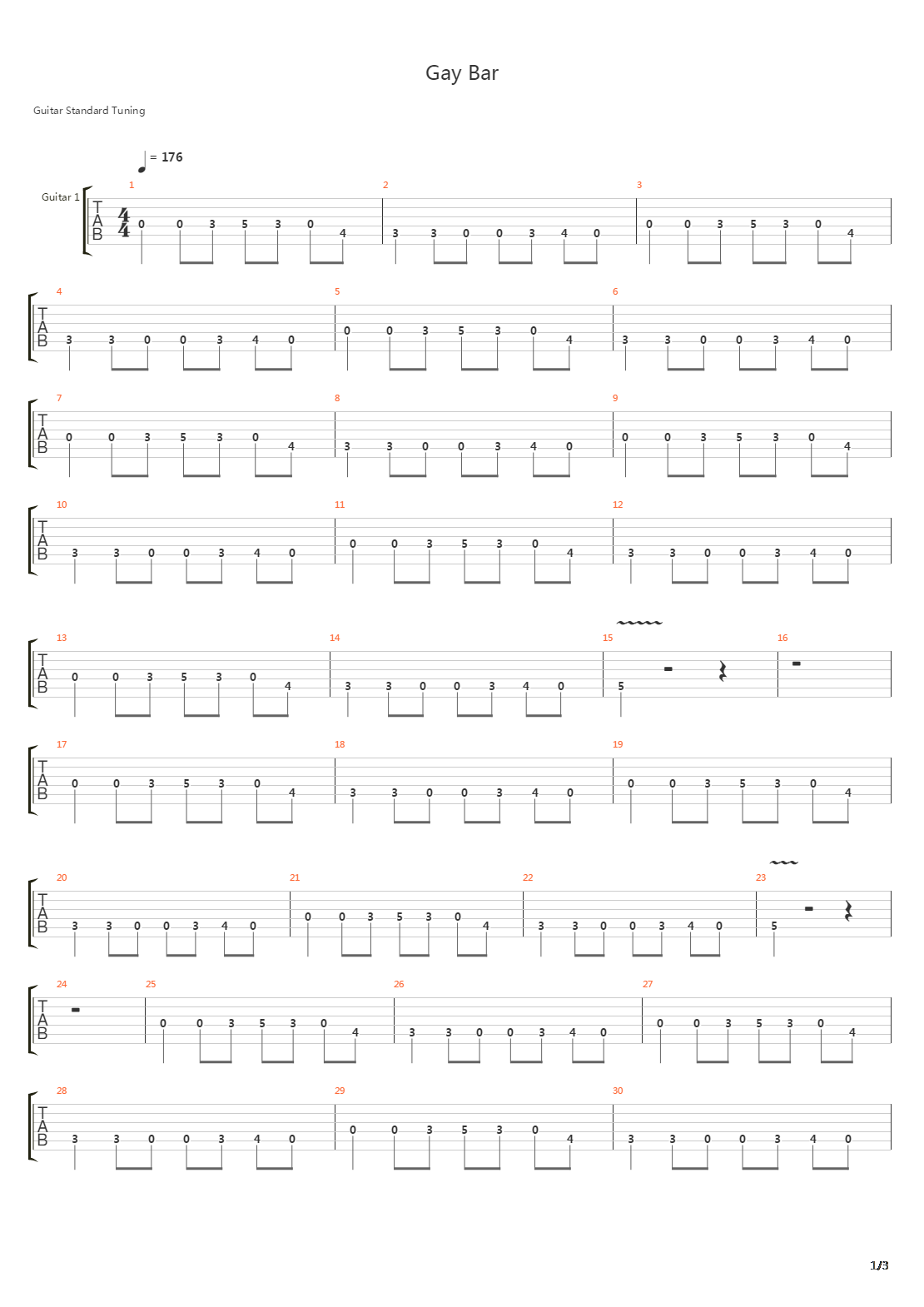 Gay Bar吉他谱