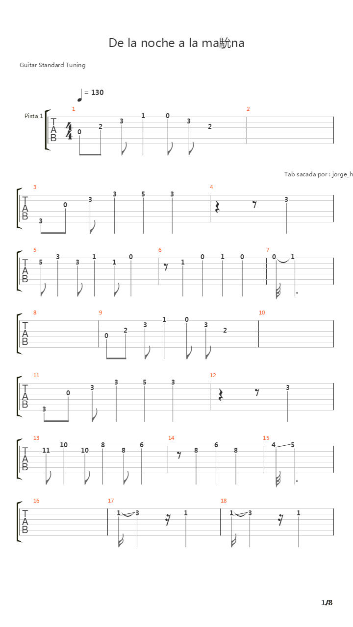 De La Noche A La Maana吉他谱