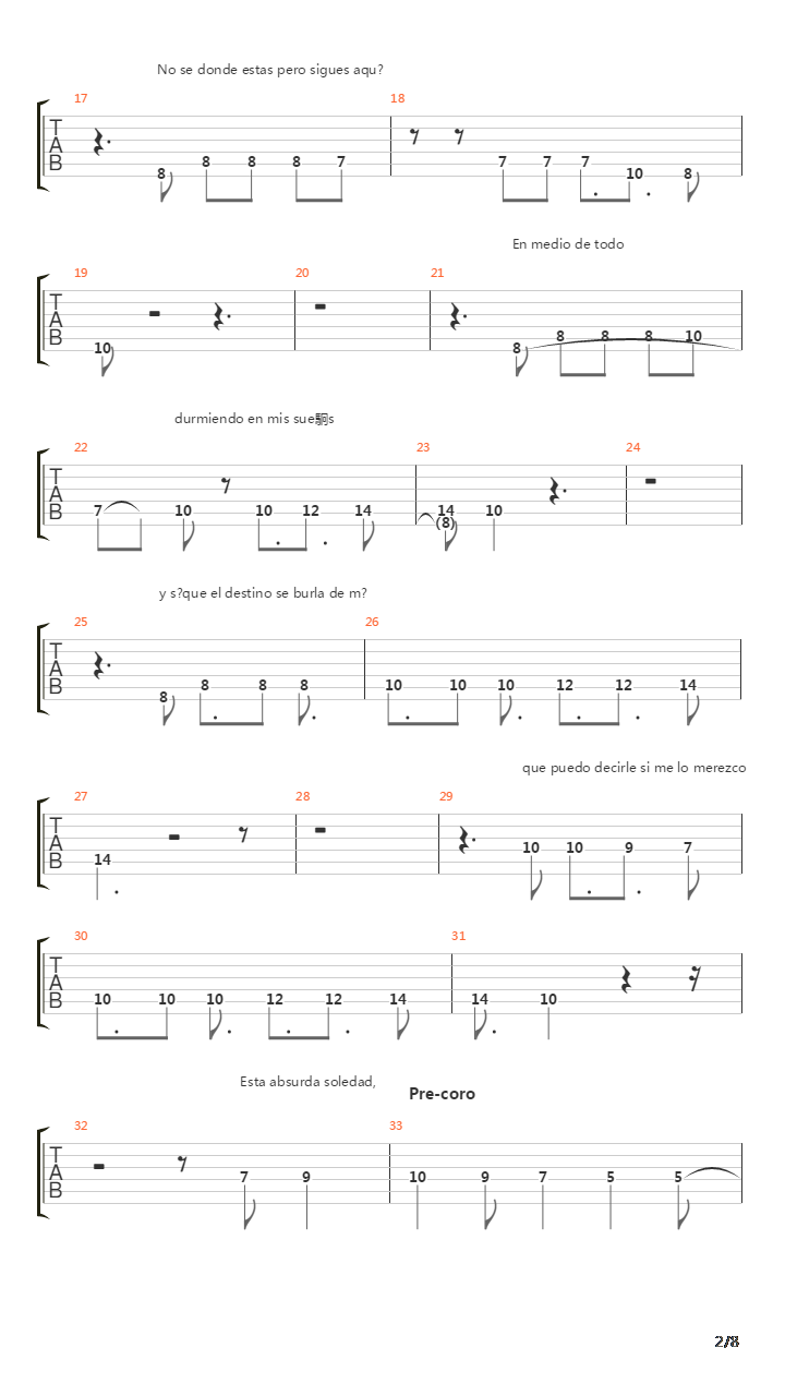 La Condena吉他谱