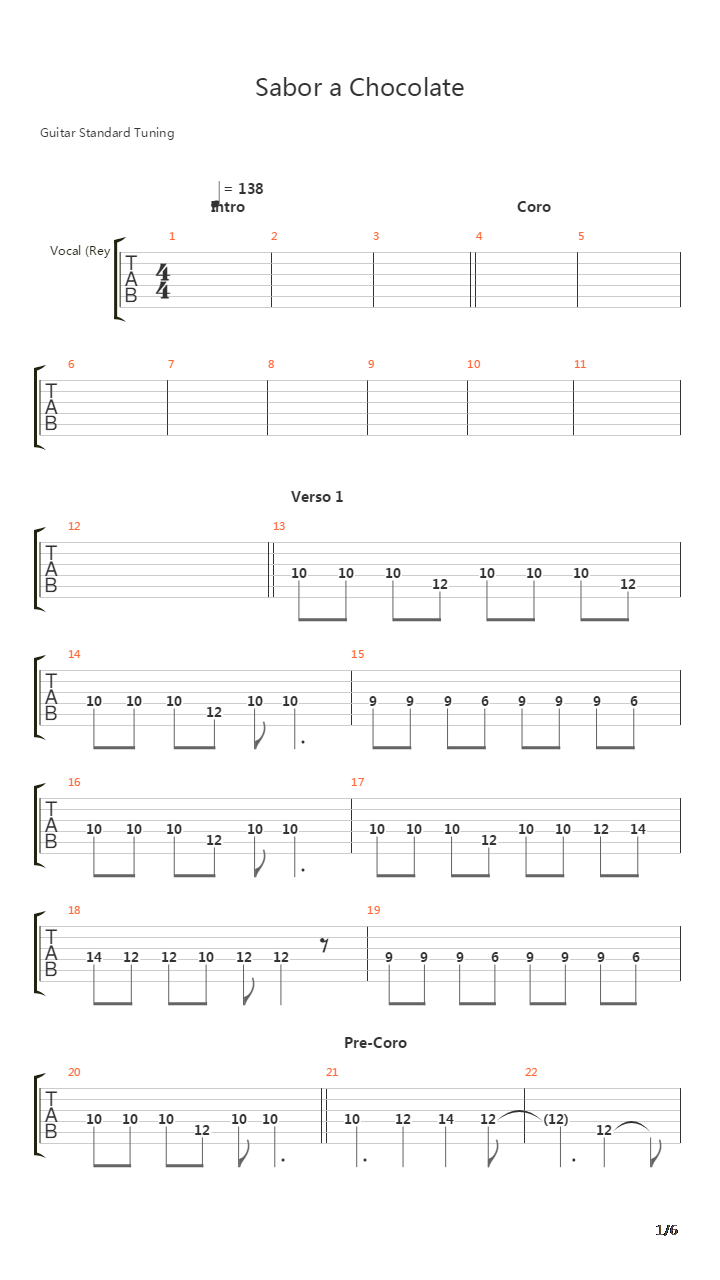 Sabor A Chocolate吉他谱