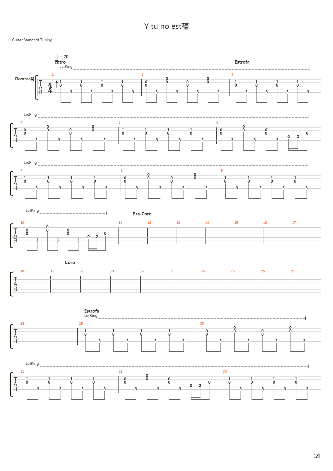 Y Tu No Estas吉他谱