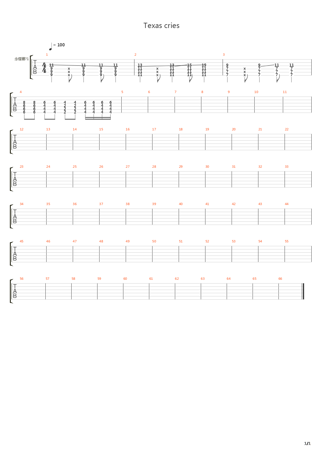 Texas Cries吉他谱