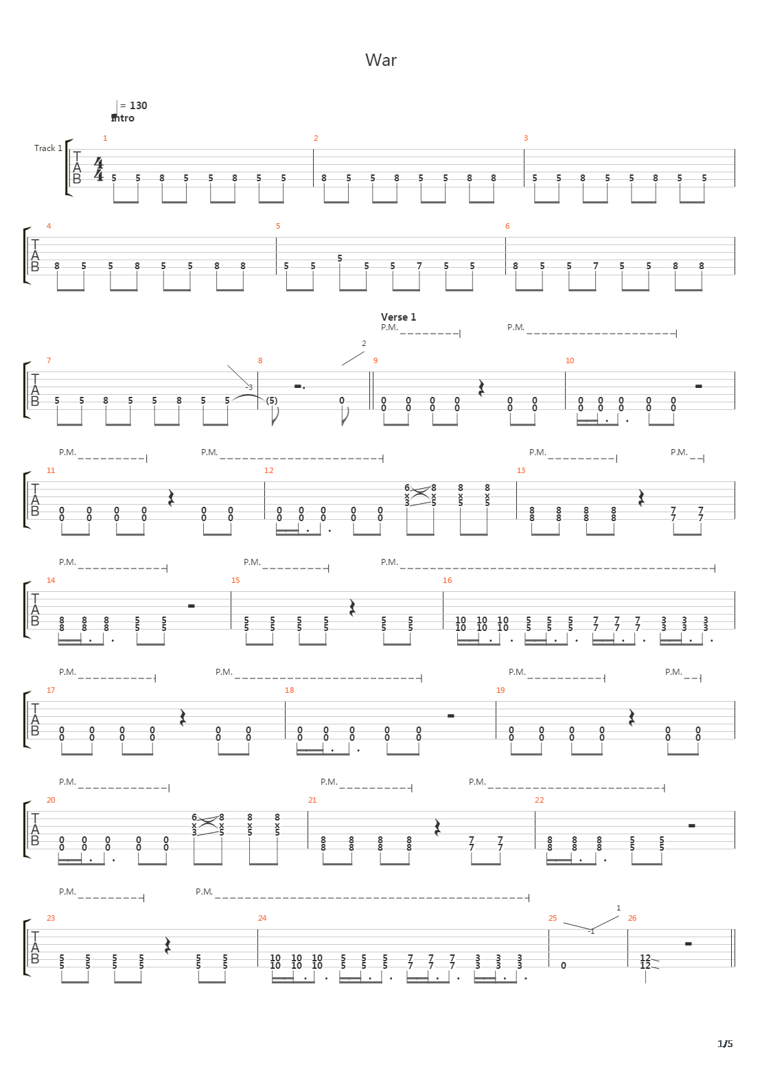 War吉他谱