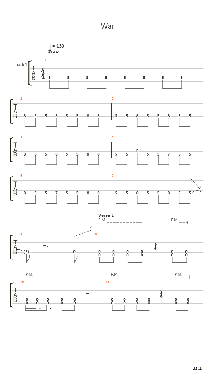 War吉他谱