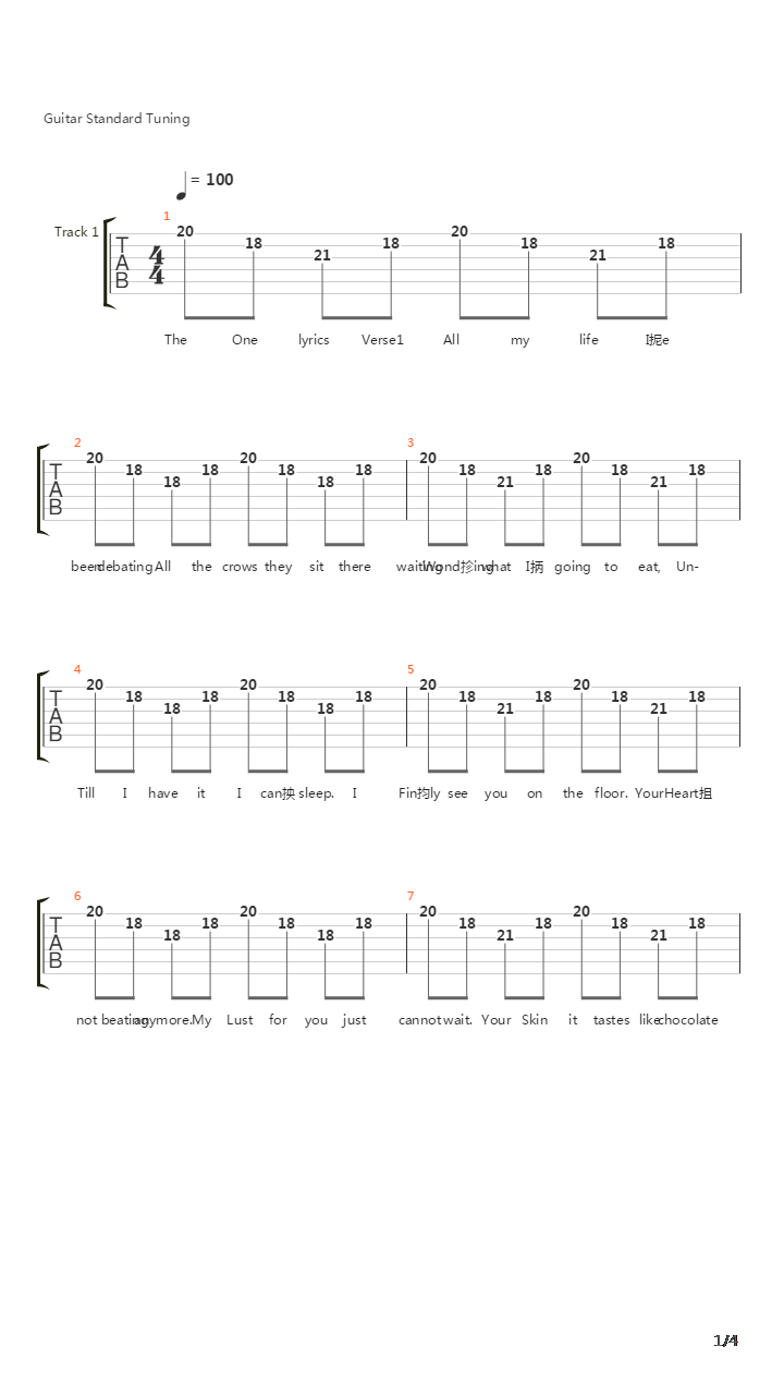 The One吉他谱