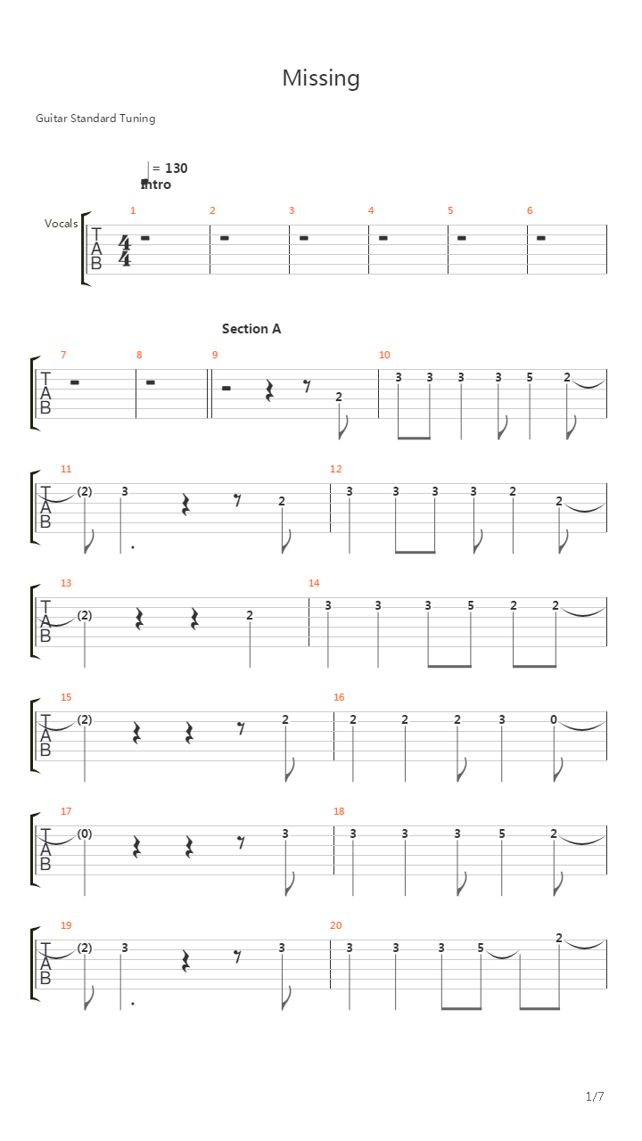 Missing吉他谱