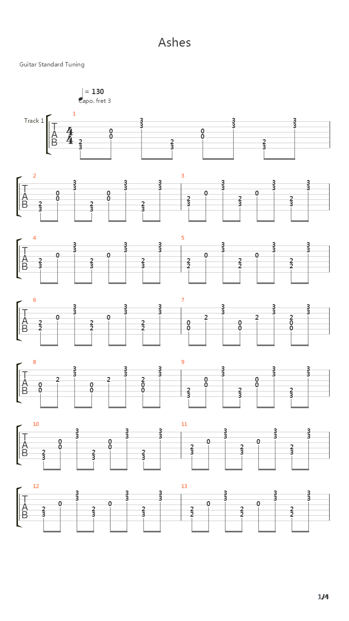 Ashes吉他谱