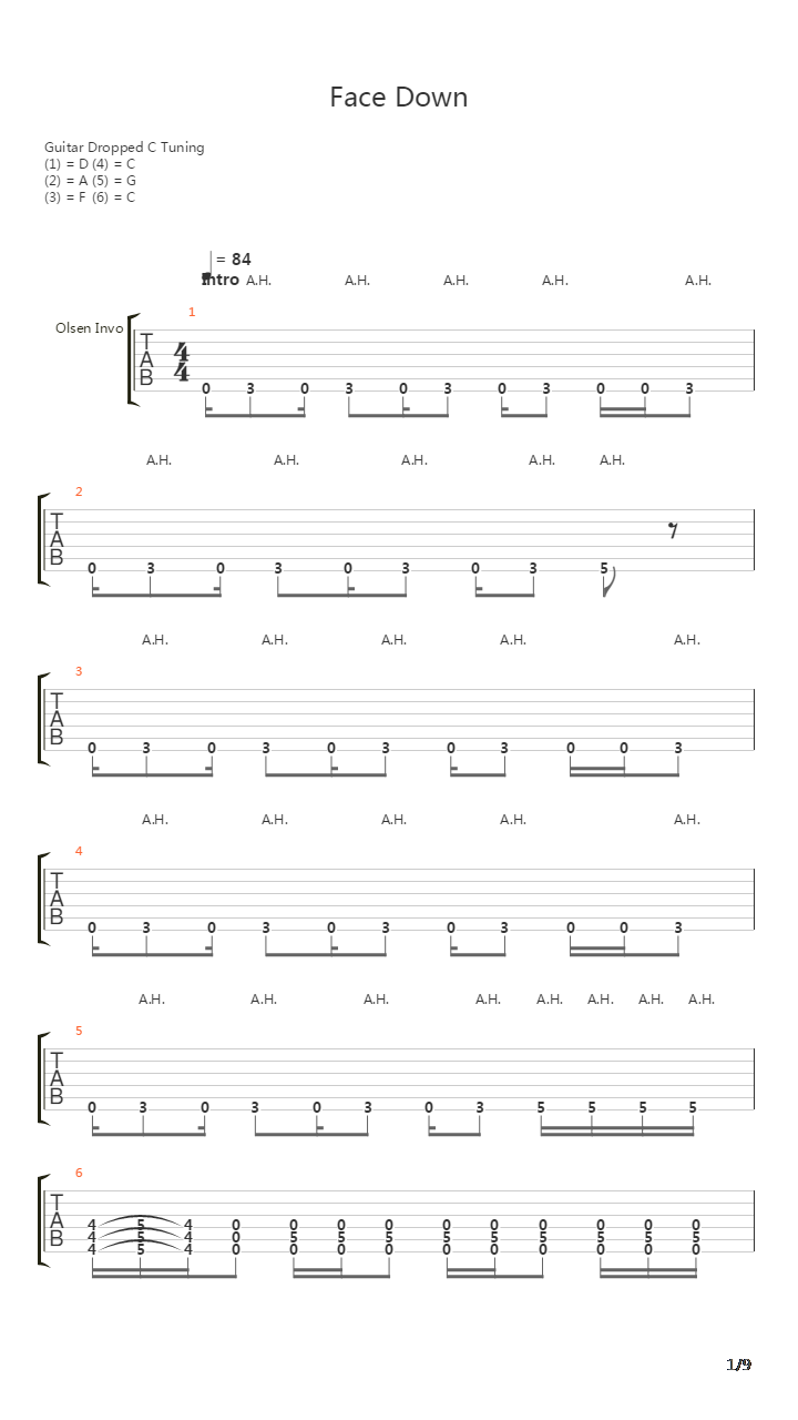 Face Down吉他谱