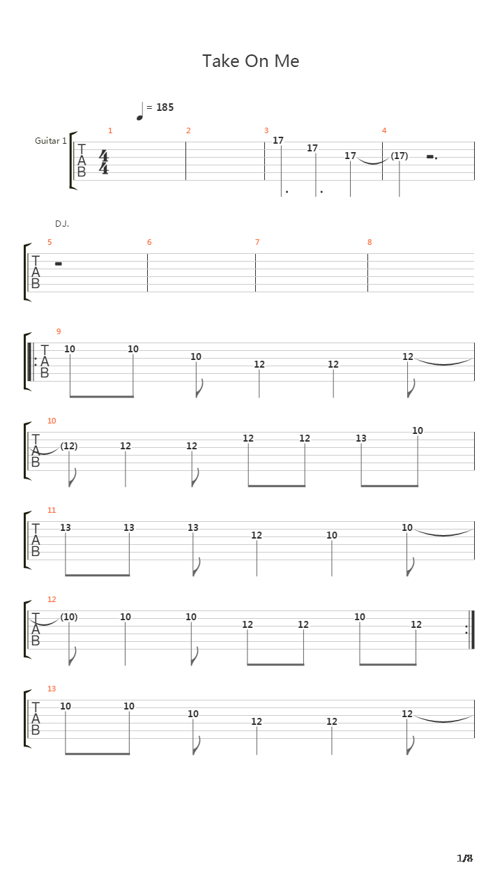 Take On Me吉他谱