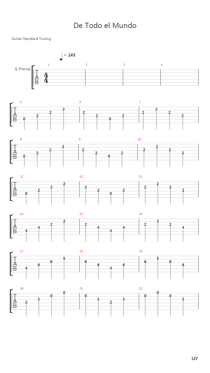 De Todo El Mundo吉他谱