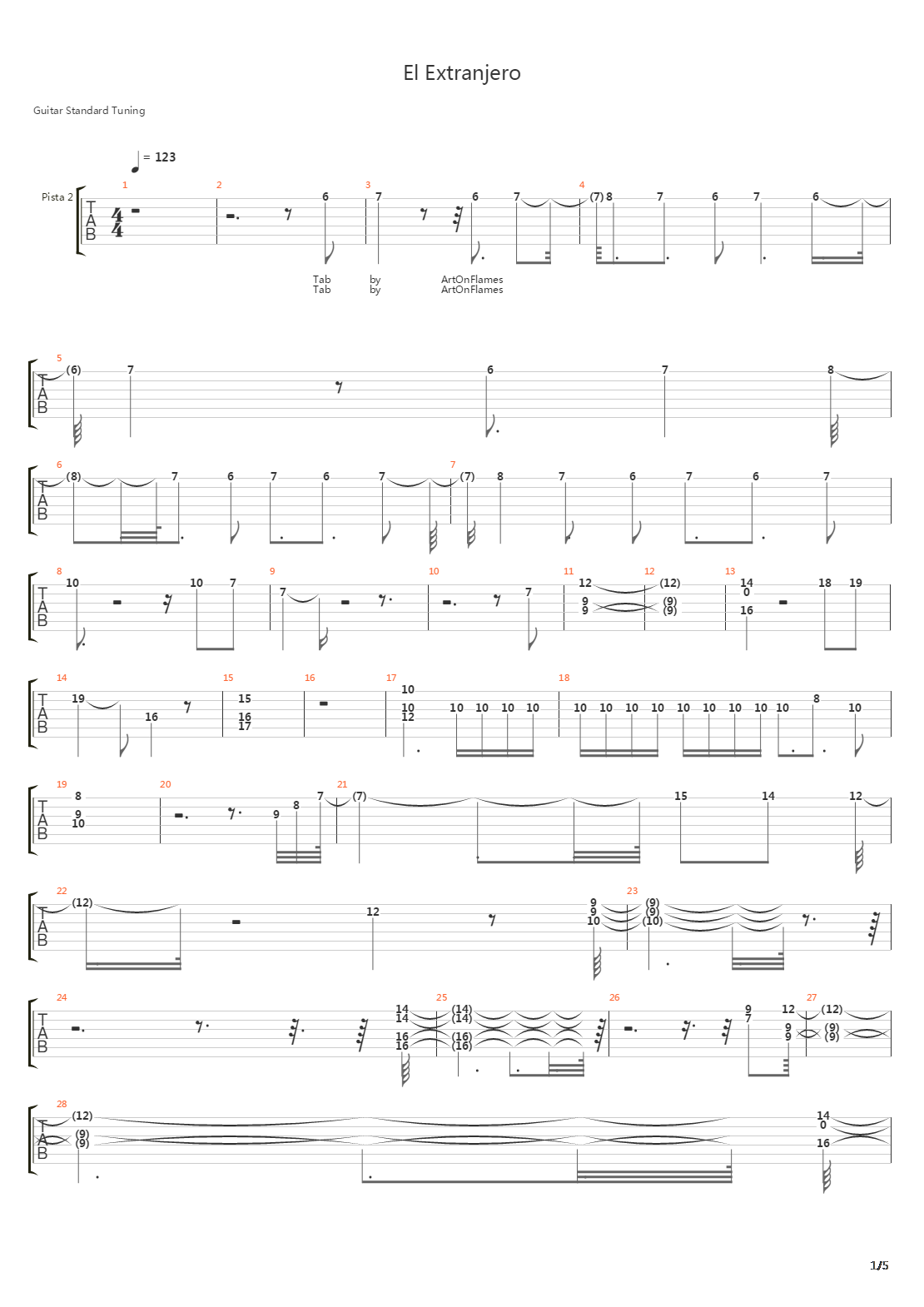 El Extranjero吉他谱