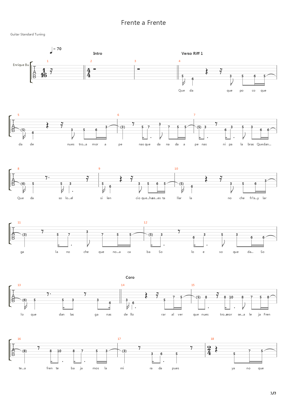 Frente A Frente吉他谱