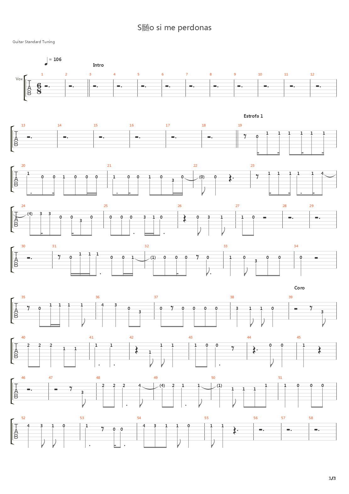 Slo Si Me Perdonas吉他谱