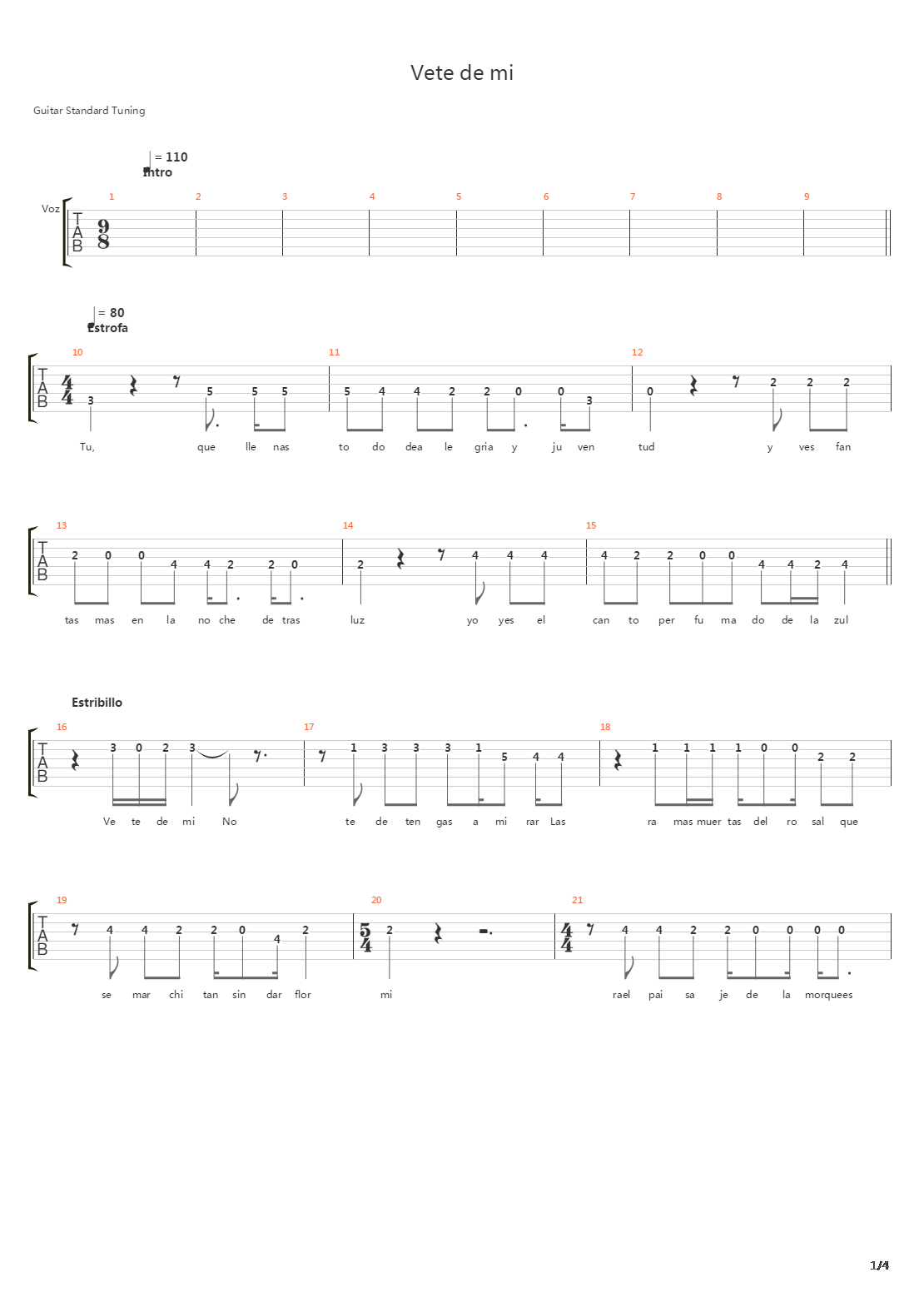 Vete De Mi吉他谱