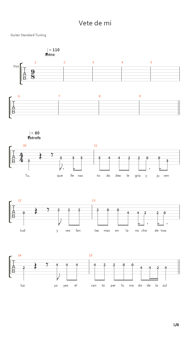 Vete De Mi吉他谱