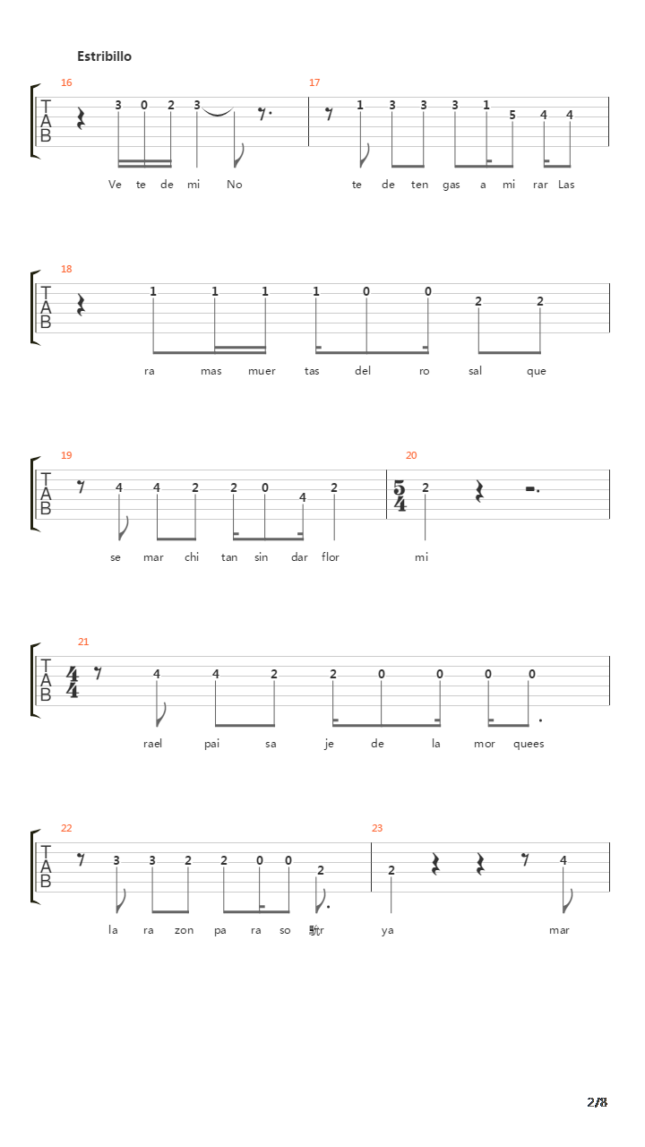 Vete De Mi吉他谱