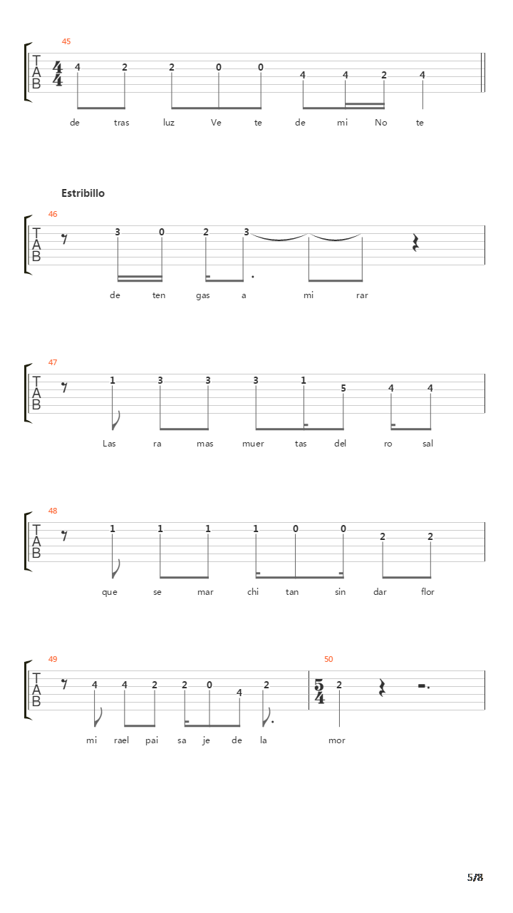 Vete De Mi吉他谱