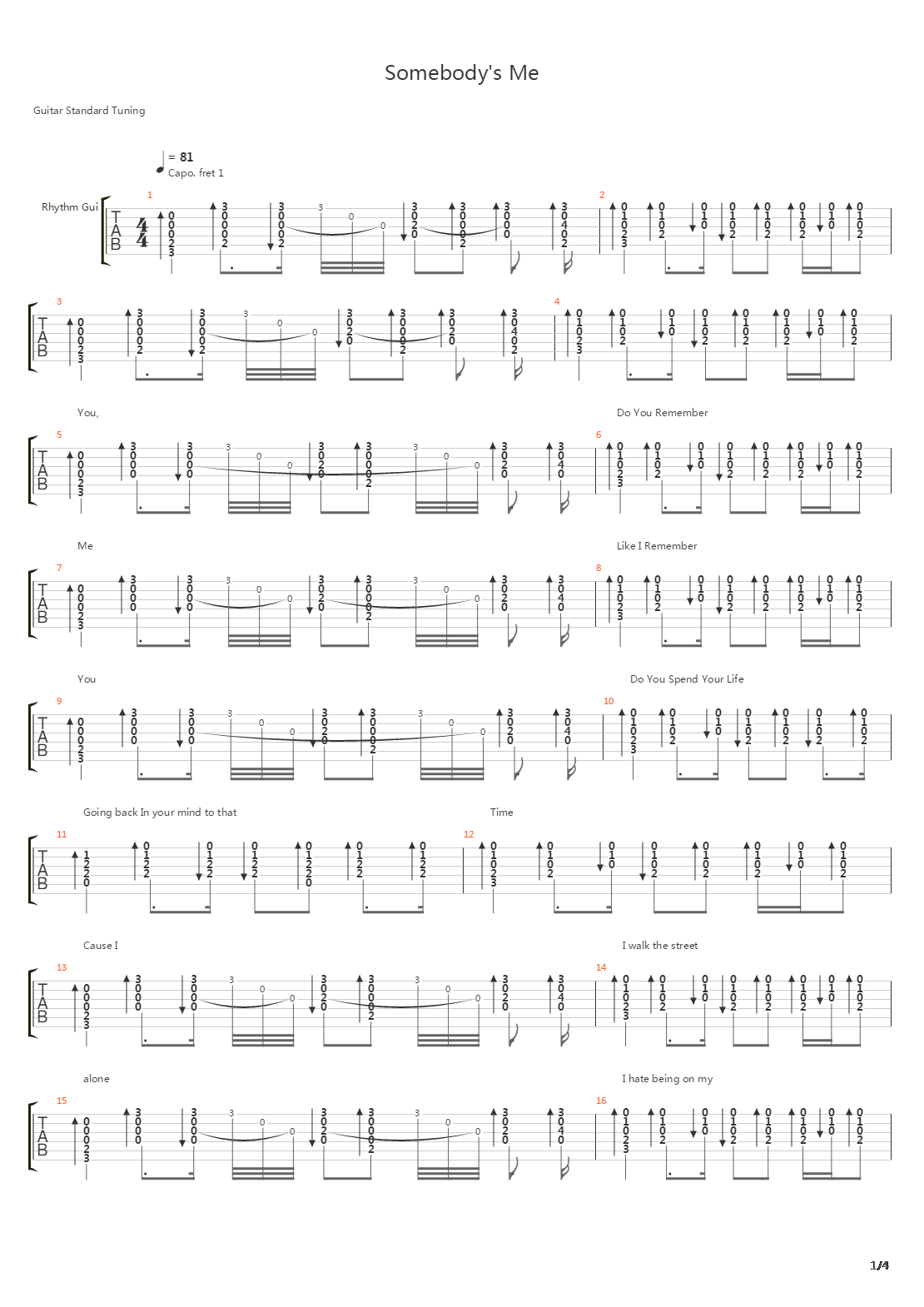 Somebodys Me吉他谱
