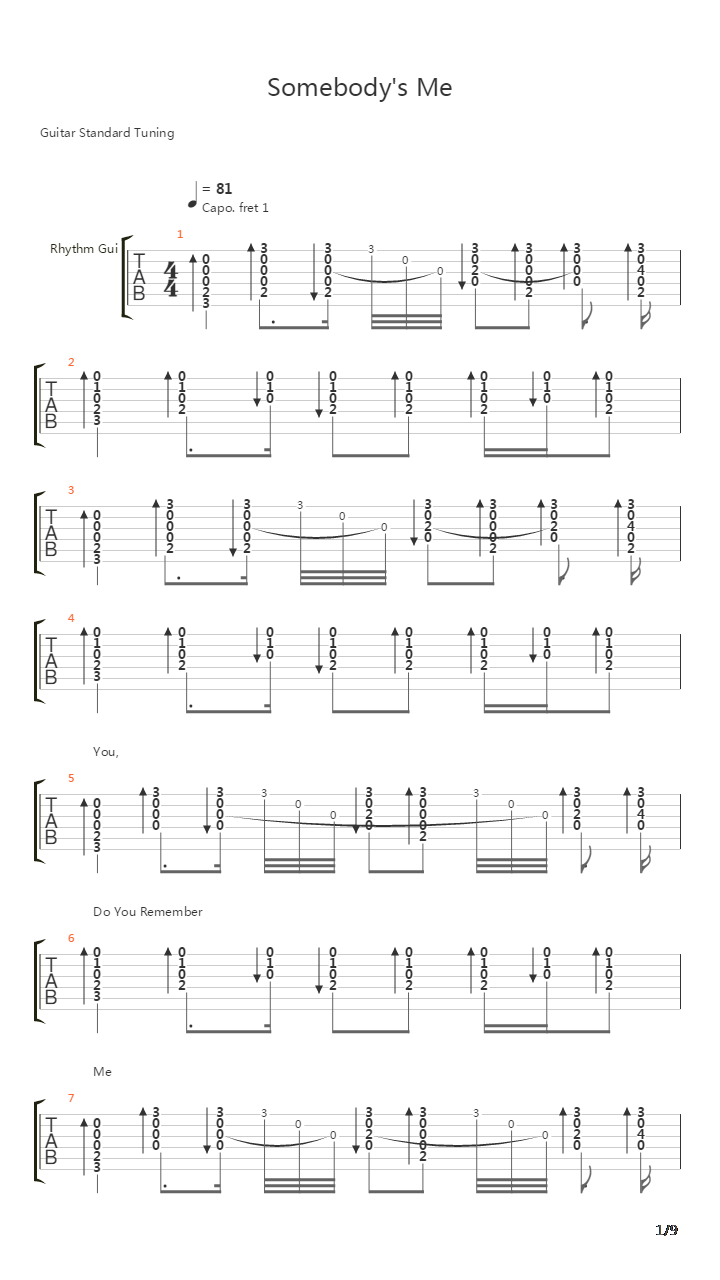 Somebodys Me吉他谱