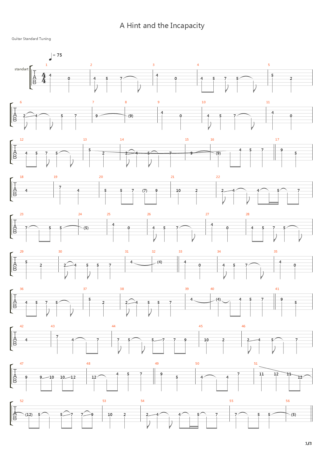 A Hint And The Incapacity吉他谱