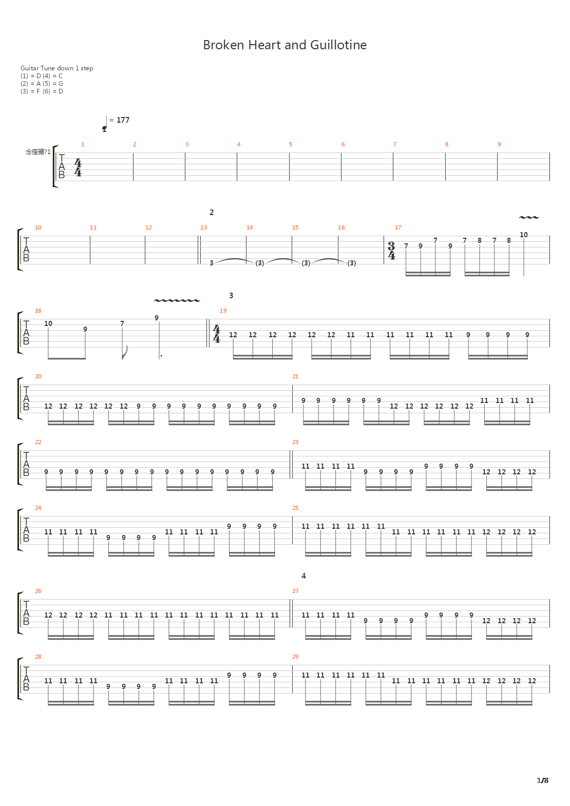 Broken Heart And Guillotine吉他谱