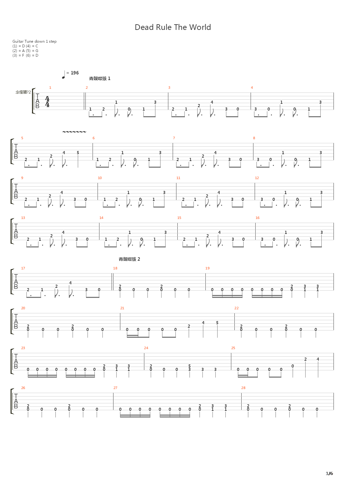 Dead Rule The World吉他谱