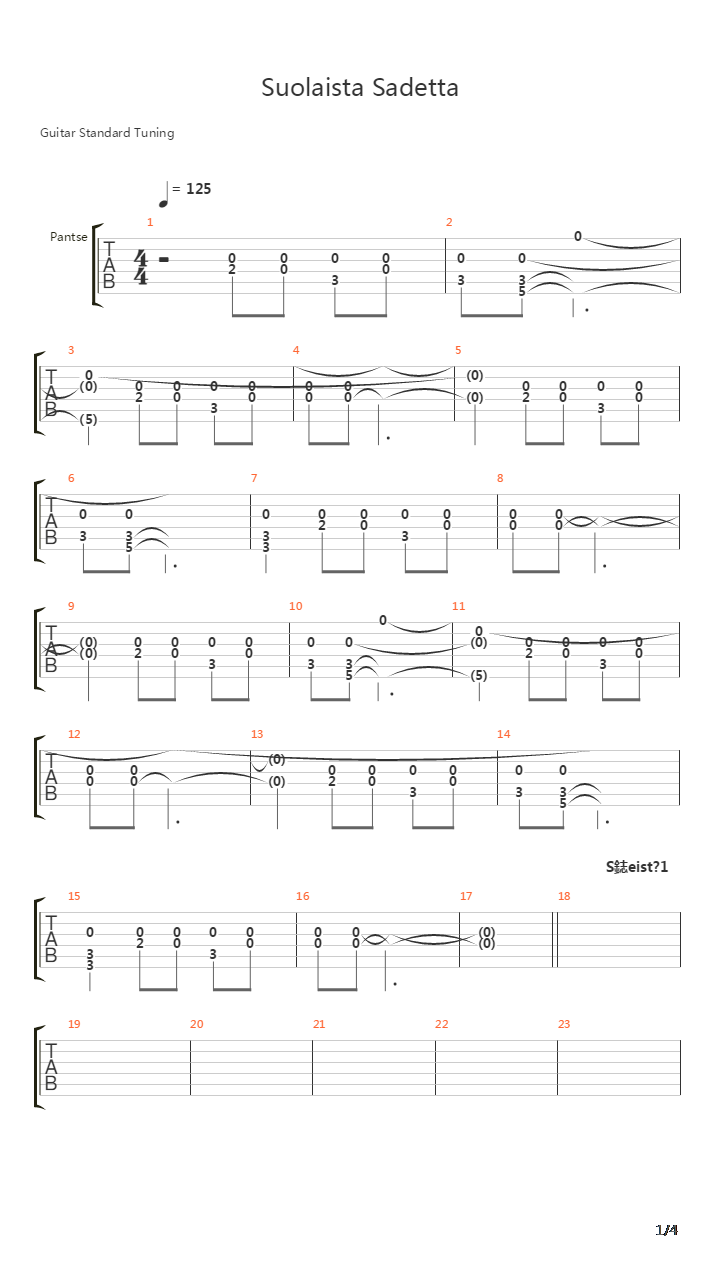 Suolaista Sadetta吉他谱