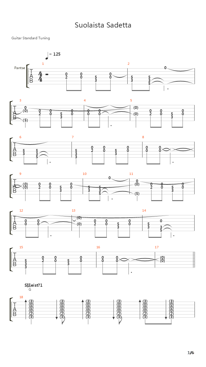Suolaista Sadetta吉他谱