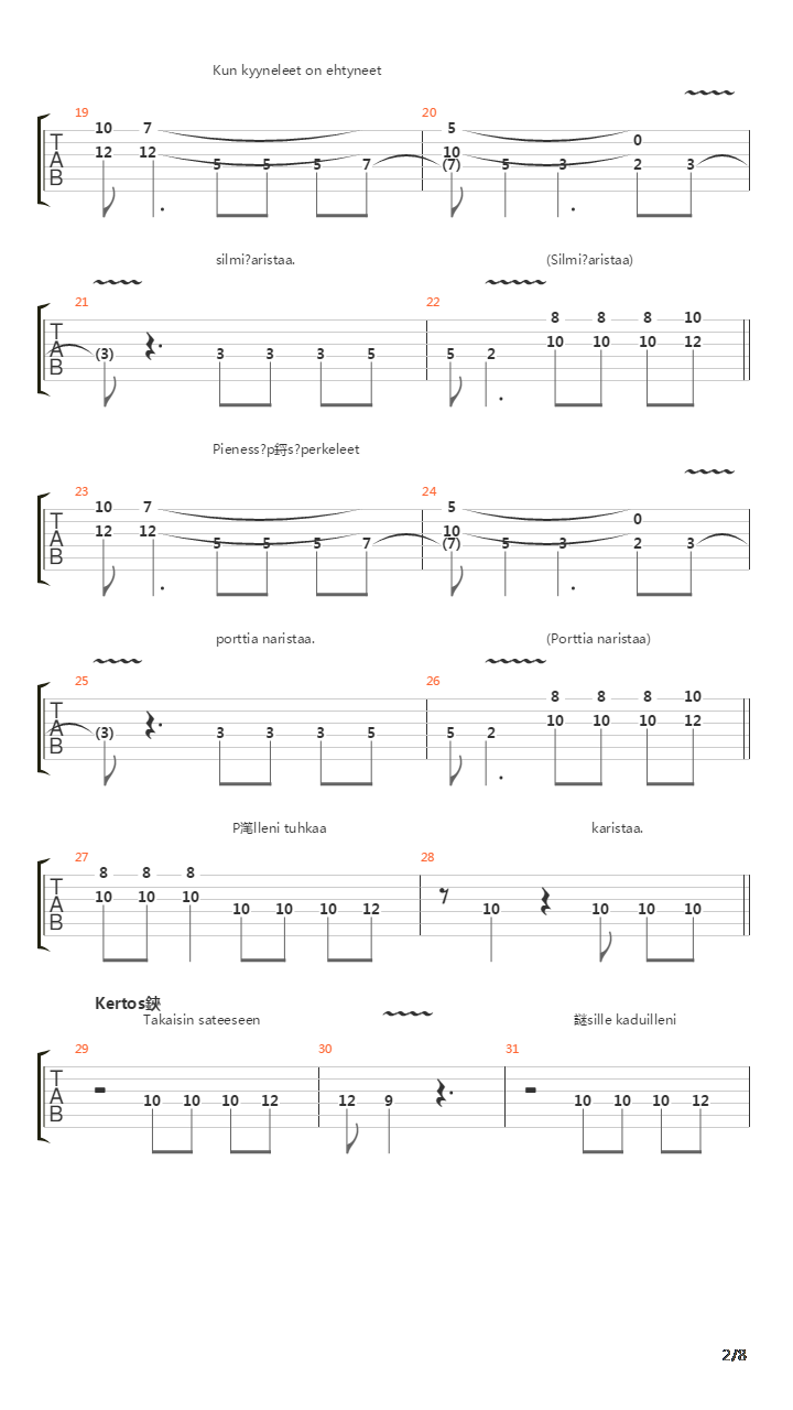 Suolaista Sadetta吉他谱