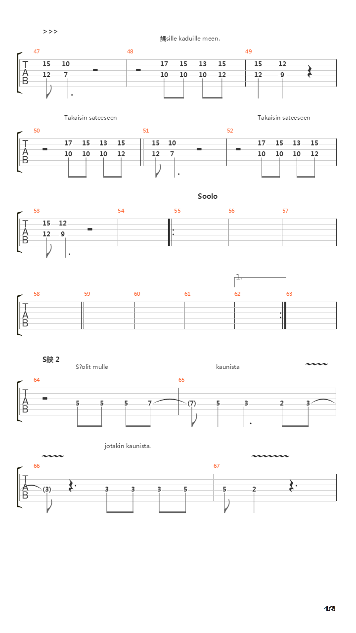 Suolaista Sadetta吉他谱
