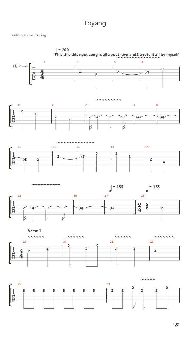 Toyang吉他谱