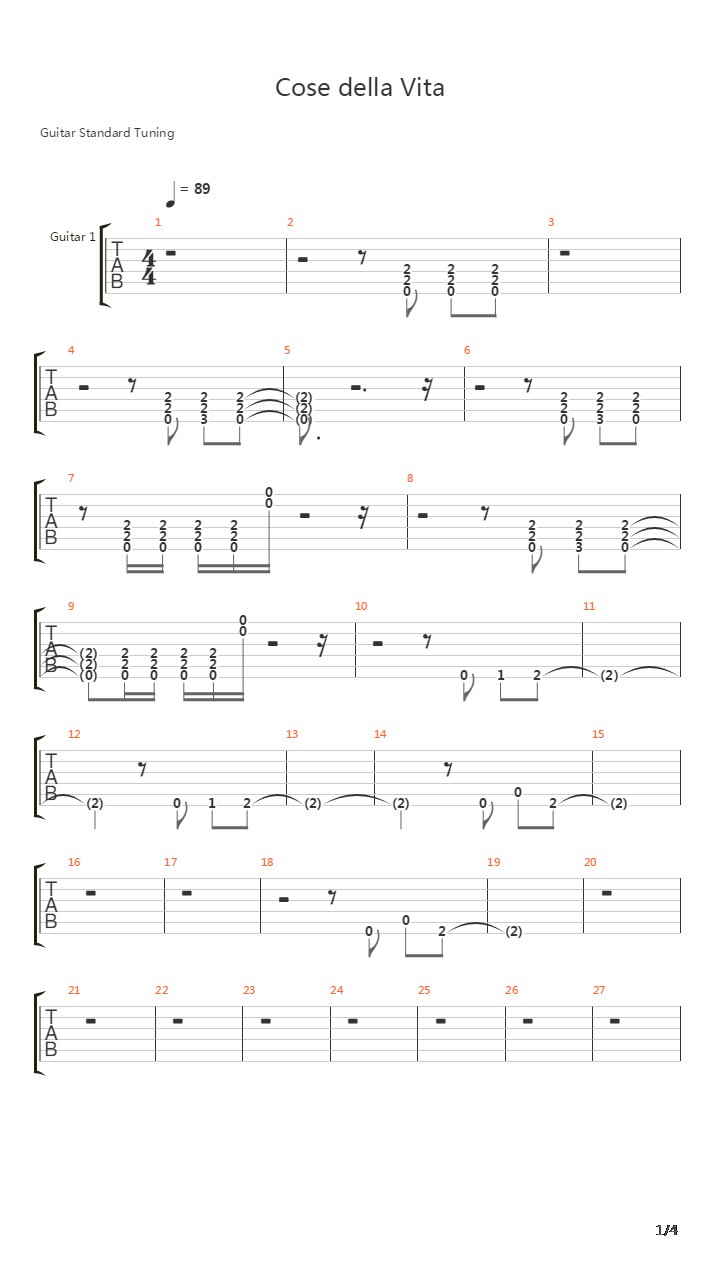 Cose Della Vita吉他谱