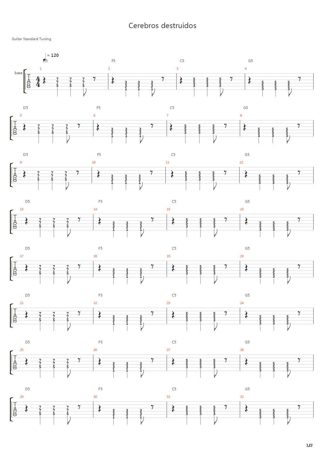 Cerebros Destruidos吉他谱