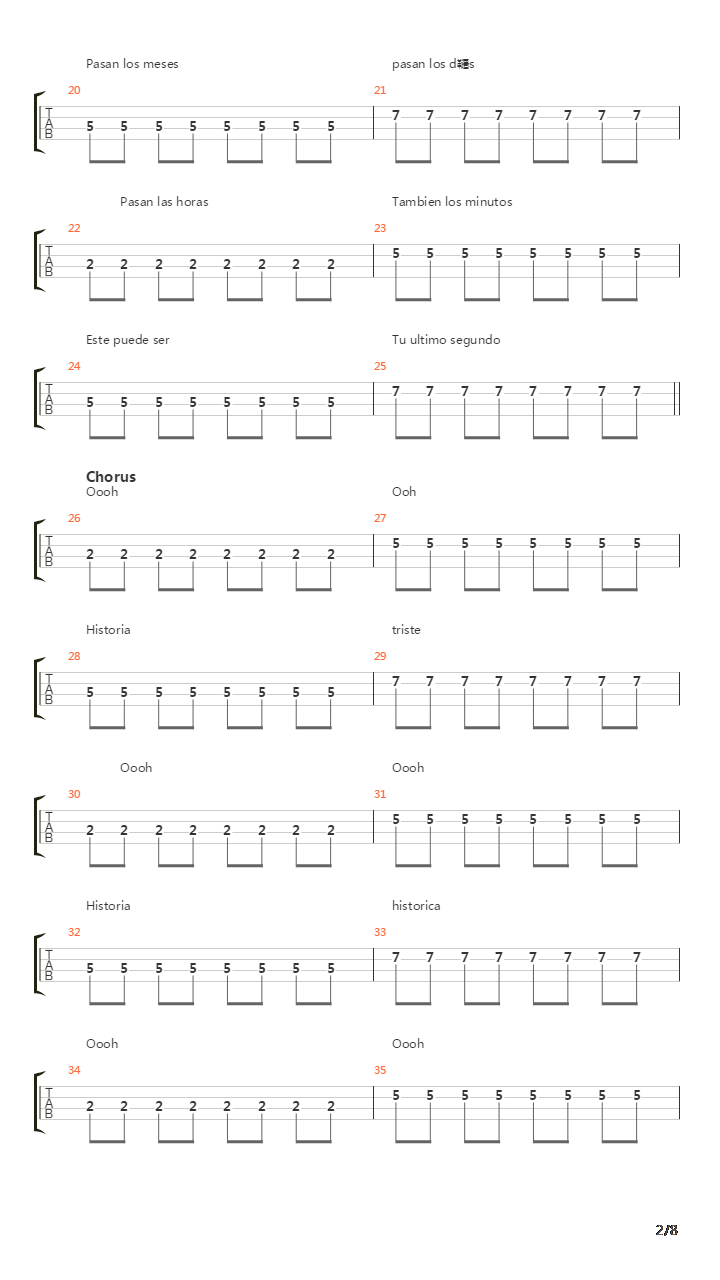 Historia Triste吉他谱