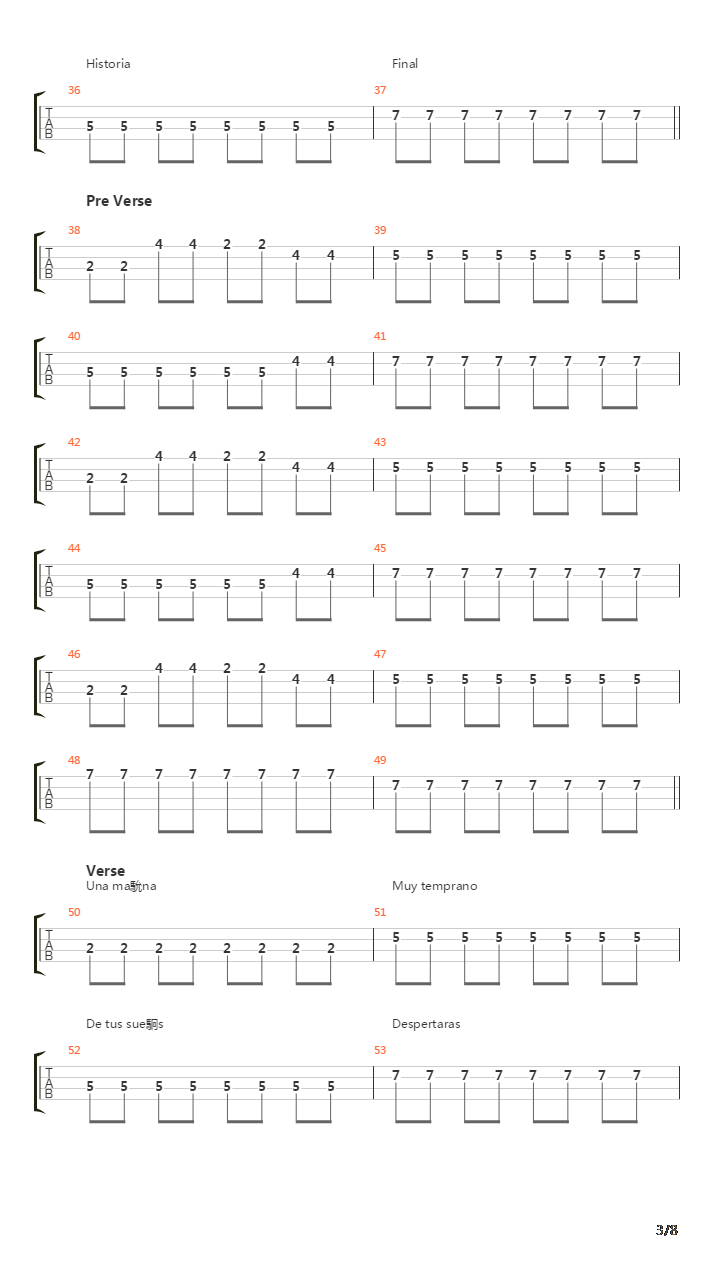 Historia Triste吉他谱